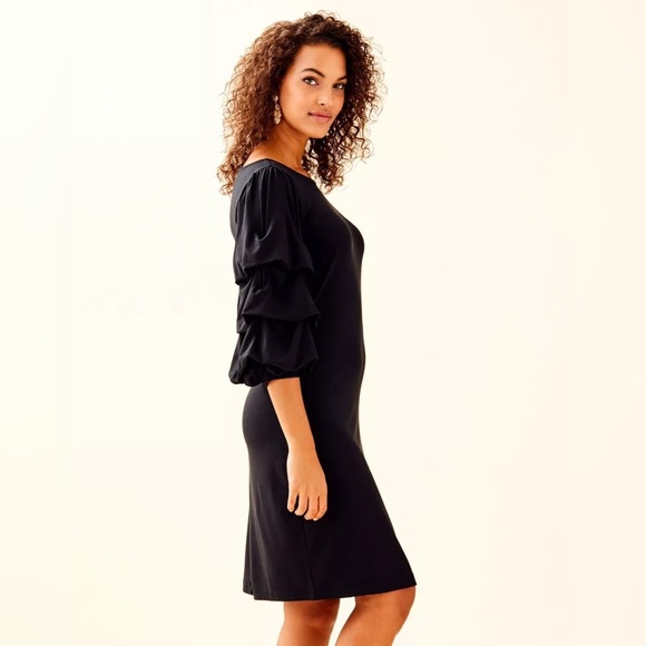Lilly Pulitzer LEONIE DRESS IN ONYX Black Size Small Tiered 3/4 Sleeves Cocktail - Picture 1 of 9